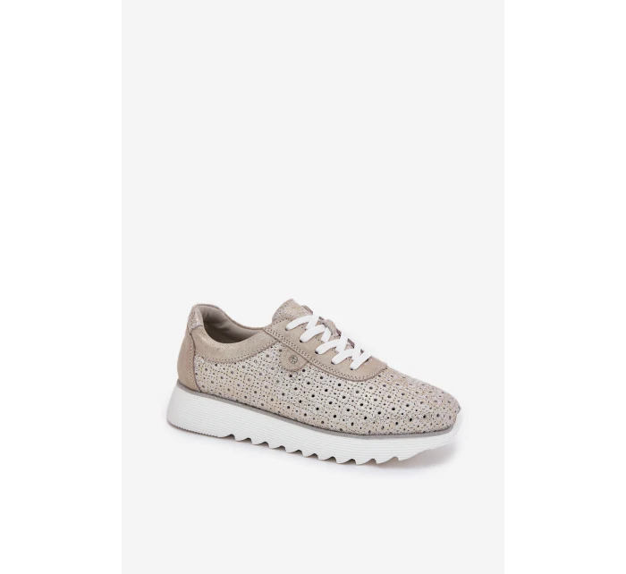 Zamszowe Ażurowe Sneakersy Na Platformie LR51-927 Złote