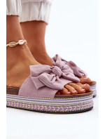 Dámske papuče na platforme s mašľou, fialové Evatria