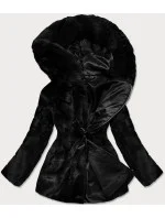 Dámska čierna bunda - kožúšok s kapucňou (BR9743-1) Dámska čierna bunda - kožúšok s kapucňou (BR9743-1)