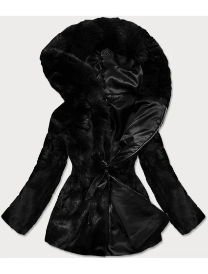 Dámska čierna bunda - kožúšok s kapucňou (BR9743-1) Dámska čierna bunda - kožúšok s kapucňou (BR9743-1)