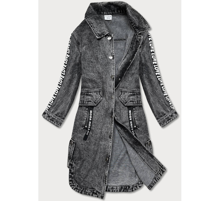 Voľná čierna dámska džínsová bunda/prehoz cez oblečenie (POP7017-K)
