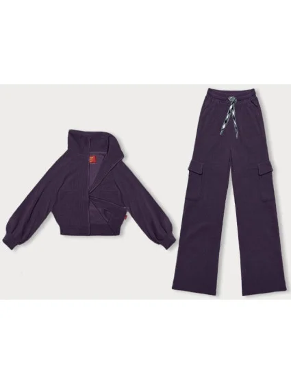 Fialový casual komplet s nohavicami typu cargo (AMG-338A)