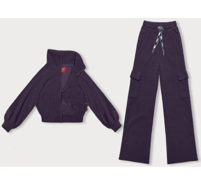 Fialový casual komplet s nohavicami typu cargo (AMG-338A)