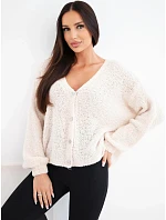 Dámský svetr s vlnou model 22353141 na knoflíky s výstřihem do V světlý béžový - K-Fashion Dámský svetr s vlnou model 22353141 na knoflíky s výstřihem do V světlý béžový - K-Fashion
