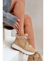 Skórzane Sneakersy Trapery Damskie Z Futerkiem Na Platformie Big Star OO274A330 Beżowe Skórzane Sneakersy Trapery Damskie Z Futerkiem Na Platformie Big Star OO274A330 Beżowe