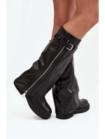 Dámské kozačky s límcem sponou a stříbrným zipem vyhřívané černé model 21711800 - Boto