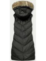 Dámská péřová vesta v army barvě s kožešinou model 17729158 - J.STYLE