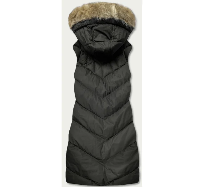 Dámská péřová vesta v army barvě s kožešinou model 17729158 - J.STYLE
