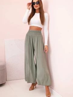 Dámské viskózové kalhoty s elastickým pasem khaki