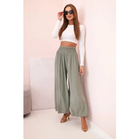 Dámské viskózové kalhoty s elastickým pasem khaki Dámské viskózové kalhoty s elastickým pasem khaki