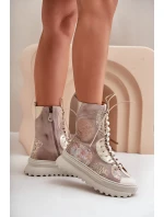 Skórzane Zamszowe Botki Na Platformie Ocieplane Maciejka 06565-04 Beżowe