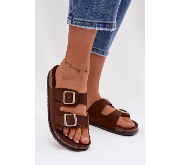 Dámské pantofle s přezkami Čokoládové Oliena