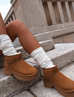 Dámske snehové topánky Milora z prírodného semišu s kožušinou - camel