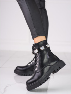 Exkluzívne čierne členkové topánky dámske na plochom podpätku
