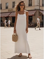 Dámske letné maxi šaty z viskózy, biele, FashionStreet EY2664 Dámske letné maxi šaty z viskózy, biele, FashionStreet EY2664