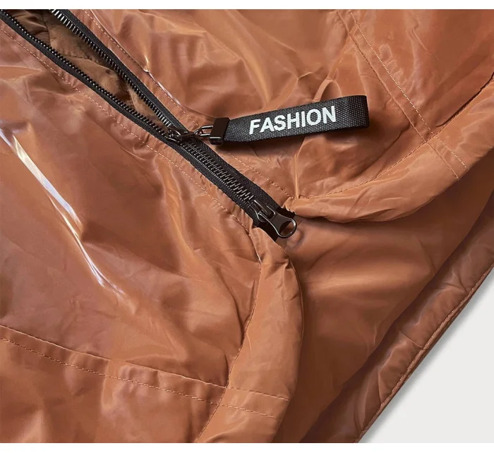 Dámska bunda v karamelovej farbe s kapucňou (B8105-12)