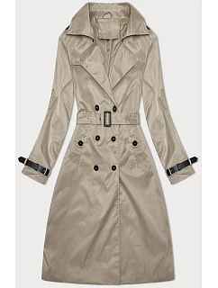 Tmavě béžový dlouhý dámský kabát s opaskem model 19717937 - HONEY WINTER