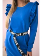 Dámské šaty s volánky a páskem chrpově modrá Dámské šaty s volánky a páskem chrpově modrá