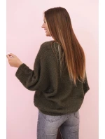 Dámsky mohérový sveter s výstrihom do V v khaki farbe
