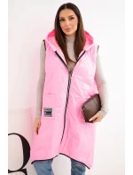 Dámská prošívaná vesta Plus Size s kapucí na zapínání cukrově růžová
