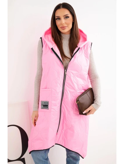 Dámská prošívaná vesta Plus Size s kapucí na zapínání cukrově růžová