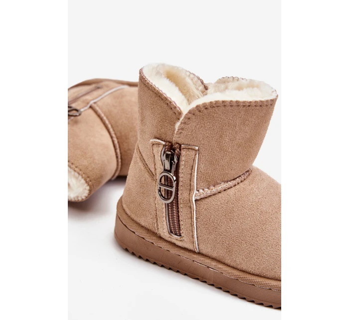 Dziecięce Wsuwane Ocieplane Botki Śniegowce Beżowe Catellie Dziecięce Wsuwane Ocieplane Botki Śniegowce Beżowe Catellie