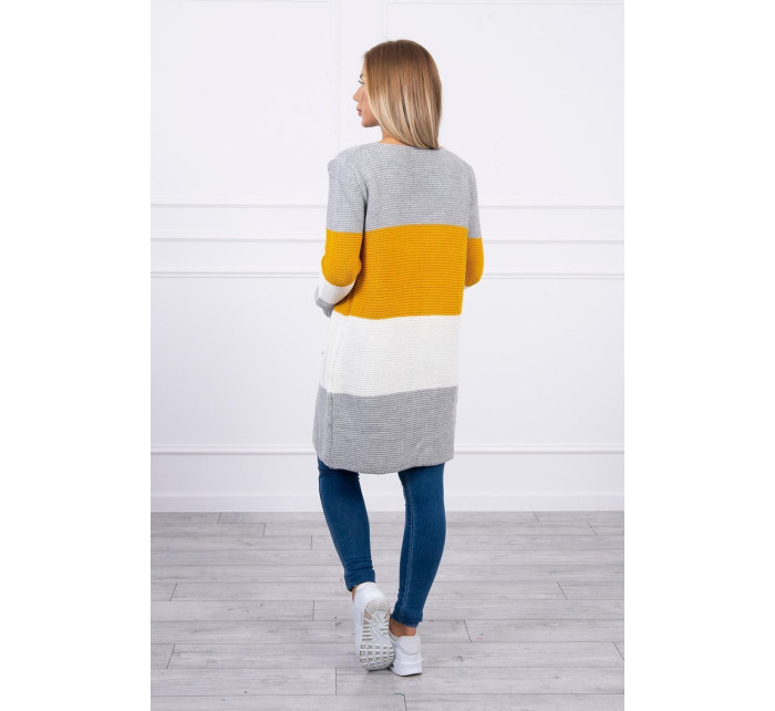 Dámsky pletený sveter Kesi - sivá + žltá + ecru