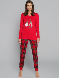 Dámske pyžamo Santa Claus, dlhý rukáv, dlhé nohavice - červené/potlač