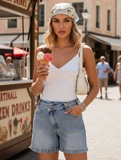 Szorty damskie jeansowe z wysokim stanem niebieskie model 22155345 - FashionStreet