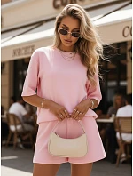 Dámsky letný pruhovaný komplet Poľský výrobok ružový FashionStreet AY1161