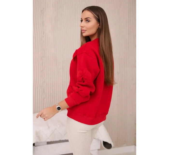 Zateplená mikina so šnúrkou na stiahnutie a ozdobnými mašľami Červená Zateplená mikina so šnúrkou na stiahnutie a ozdobnými mašľami Červená