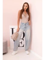 Dámská model 21222175 blůza s volánem u výstřihu pruhovaná béžová - K-Fashion