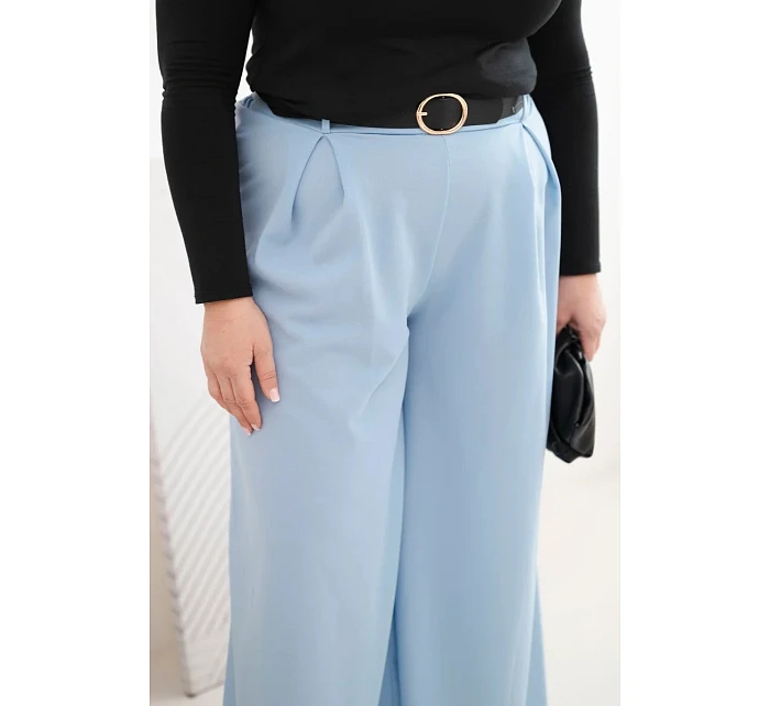 Dámske Plus veľkosť široké nohavice s opaskom Modrá Dámske Plus veľkosť široké nohavice s opaskom Modrá