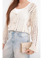 Dámsky bavlnený a čipkovaný sveter s výstrihom do V v béžovej farbe