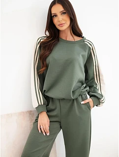 Dámský komplet sportovní z viskózy s dlouhým rukávem a model 22401355 kalhotami khaki - K-Fashion
