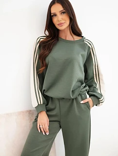 Dámský komplet sportovní z viskózy s dlouhým rukávem a model 22401355 kalhotami khaki - K-Fashion