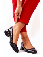 Skórzane Wężowe Czółenka Lewski 3118 Czarne
