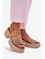 Skórzane Sandały Damskie Maciejka 06990-25 Złote