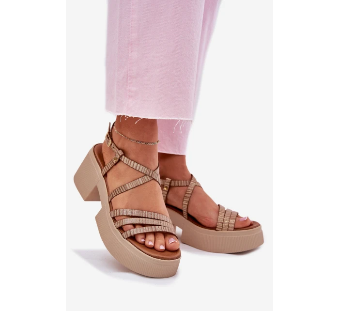 Skórzane Sandały Damskie Maciejka 06990-25 Złote