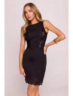 M864 Mini šaty s čipkovanými panelmi - čierne