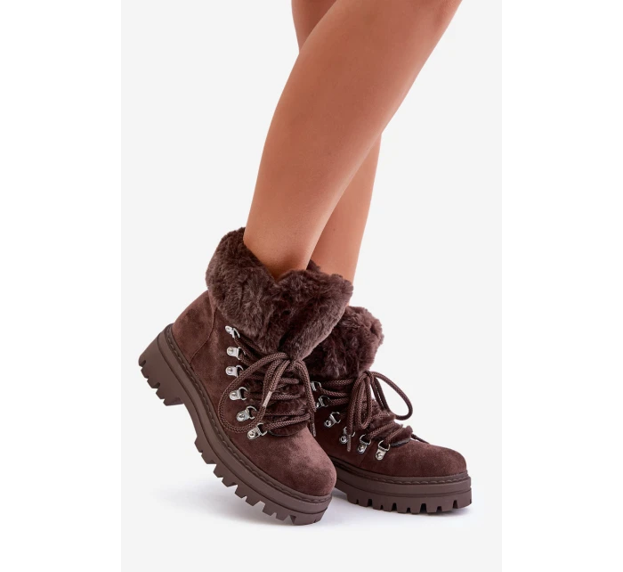 Dámska zateplená členková obuv s kožušinou 9685 Tmavohnedá MARQUIIZ