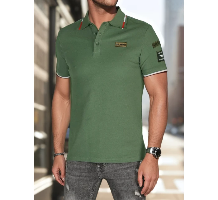 Pánske polo tričko so záplatami zelené FashionStreet PX0634