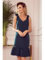 ROSITA - Dámske šaty v fľaškovo zelenej farbe s mašličkami na ramenách as volánikom 306-2 ROSITA - Dámske šaty v fľaškovo zelenej farbe s mašličkami na ramenách as volánikom 306-2