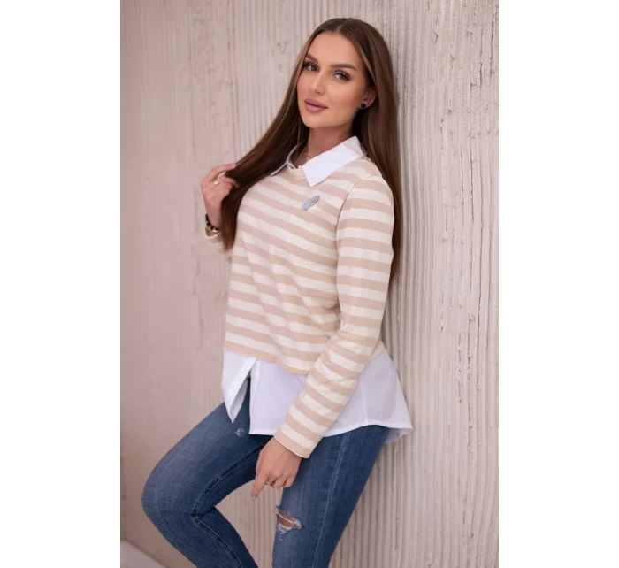 Pruhovaná bavlnená blúzka s golierom svetlo béžová+tmavo béžová Pruhovaná bavlnená blúzka s golierom svetlo béžová+tmavo béžová