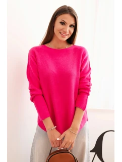 Dámský svetr z viskózy s dlouhým rukávem a kulatým výstřihem fuchsie