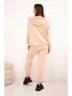 Dámská bavlněná souprava s kapucí a zipem béžová