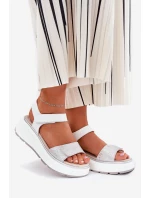 Dámské Kožené Sandály Na Platformě A Klínu Na Suchý Zip model 21690910 Stříbrné - S.Barski