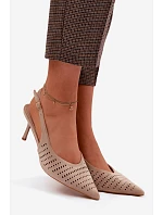 Dámské síťované sandály na podpatku z umělé semiše Béžové model 22125607 - Boto