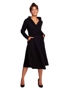 B245 Zavinovacie šaty s kapucňou - čierne