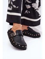 Dámske kožené papuče na platforme Big Star - čierne Dámske kožené papuče na platforme Big Star - čierne